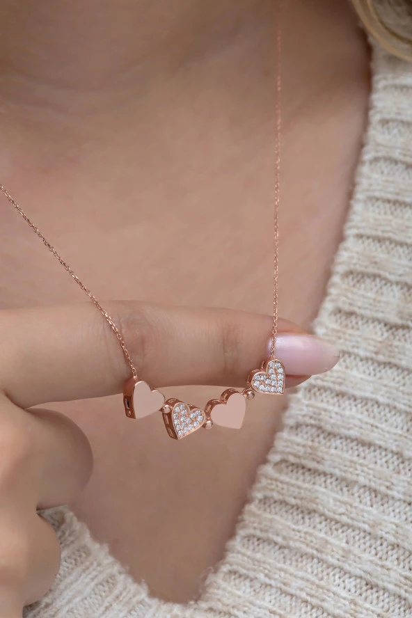 925 Ayar Gümüş Mıknatıslı Ayrılabilir Rose Yonca Kolye ürün görseli