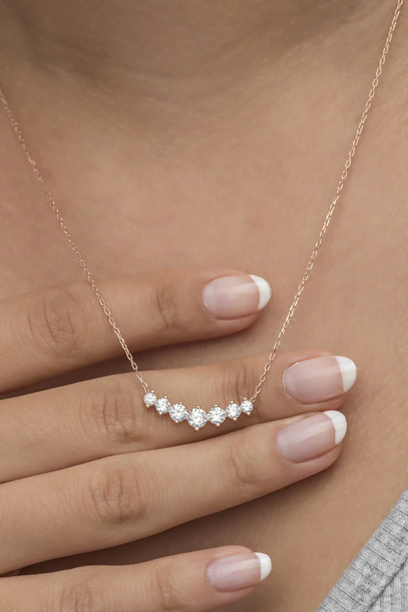 925 Ayar Gümüş Rose Sıralı Zirkon Taşlı Tasarım Kolye ürün görseli