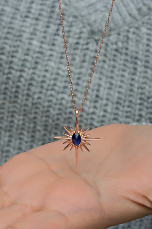 925 Ayar Gümüş Mavi Taşlı Kutup Yıldızı Kolye ürün görseli