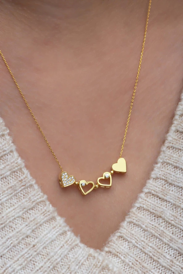 925 Ayar Gümüş Mıknatıslı Ayrılabilir 4 Kalpli Yonca Kolye ürün görseli