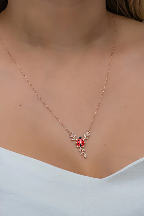 925 Ayar Gümüş Daldaki Uğur Böceği  Kolye ürün görseli