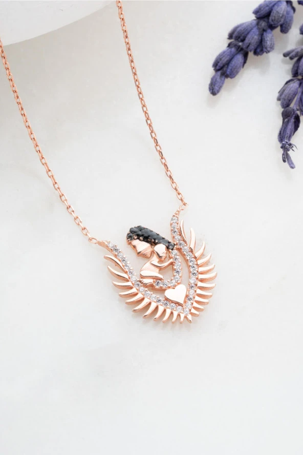 925 Ayar Gümüş Zirkon Taşlı Anne Bebek Tasarım Kolye ürün görseli