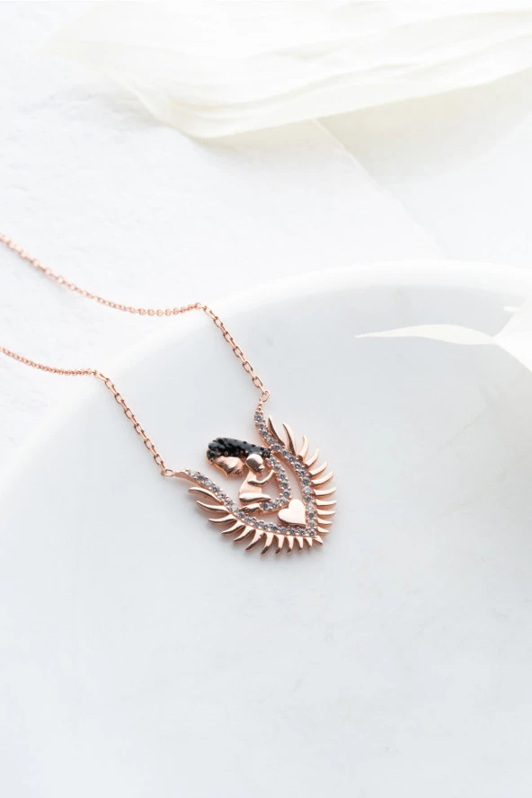 925 Ayar Gümüş Zirkon Taşlı Anne Bebek Tasarım Kolye - Resim 2