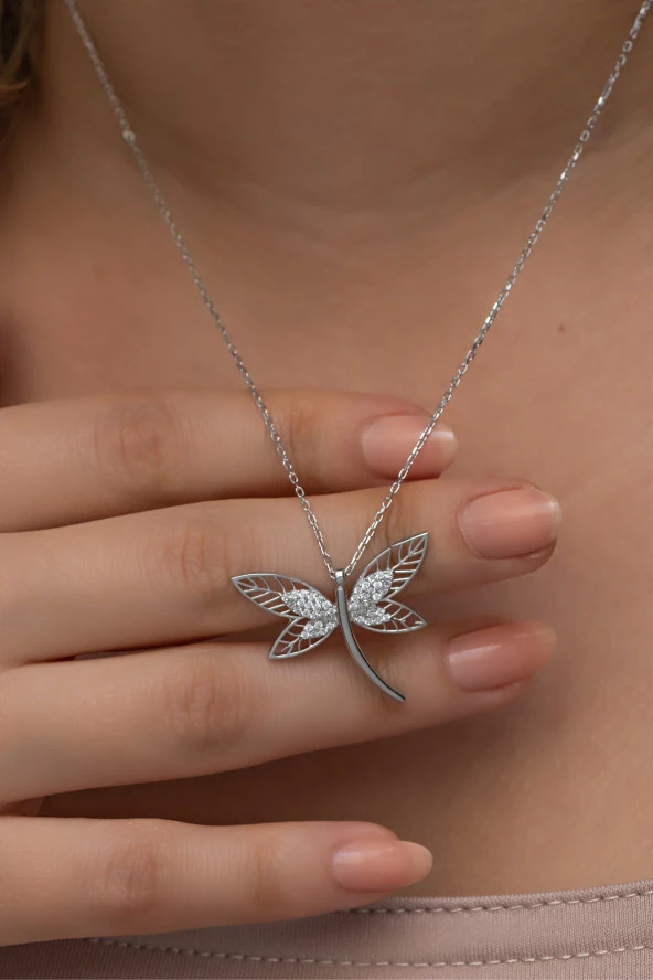 925 Ayar Gümüş Rodyum Kaplama Zirkon Taşlı Yusufcuk Kolye - Resim 2