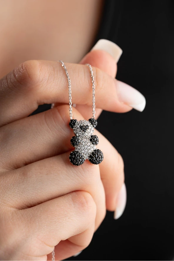 925 Ayar Gümüş Rodyum Kaplama Zirkon Taşlı Panda Kolye ürün görseli