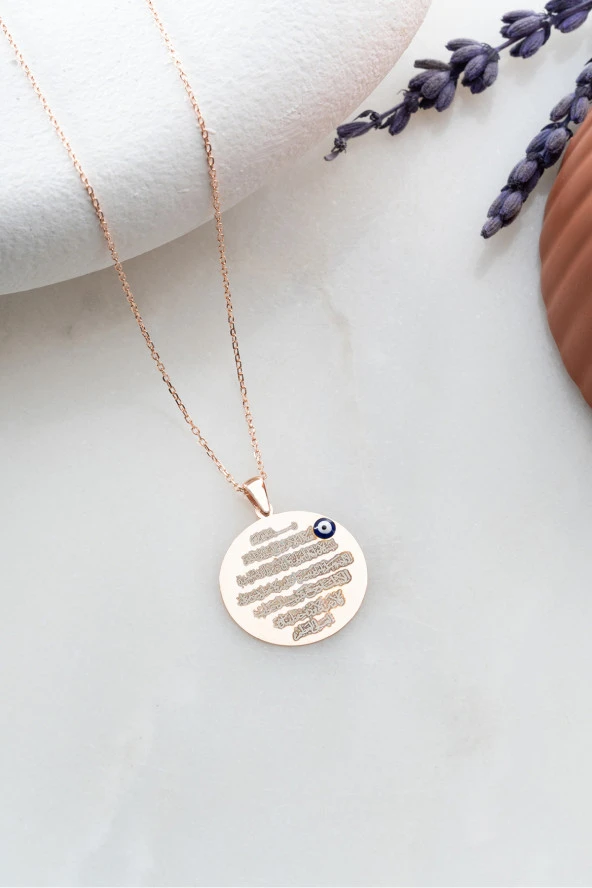 925 Ayar Gümüş Rose Kaplama Plaka Ayetel Kürsi Kolye ürün görseli