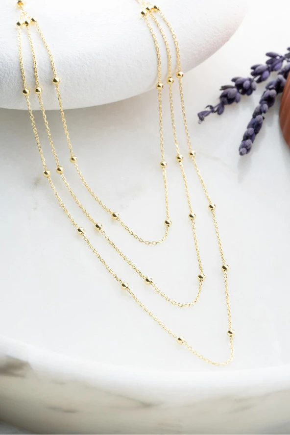 925 Ayar Gümüş Gold Kaplama 3 Sıra Minik Dorika Toplu Kolye ürün görseli