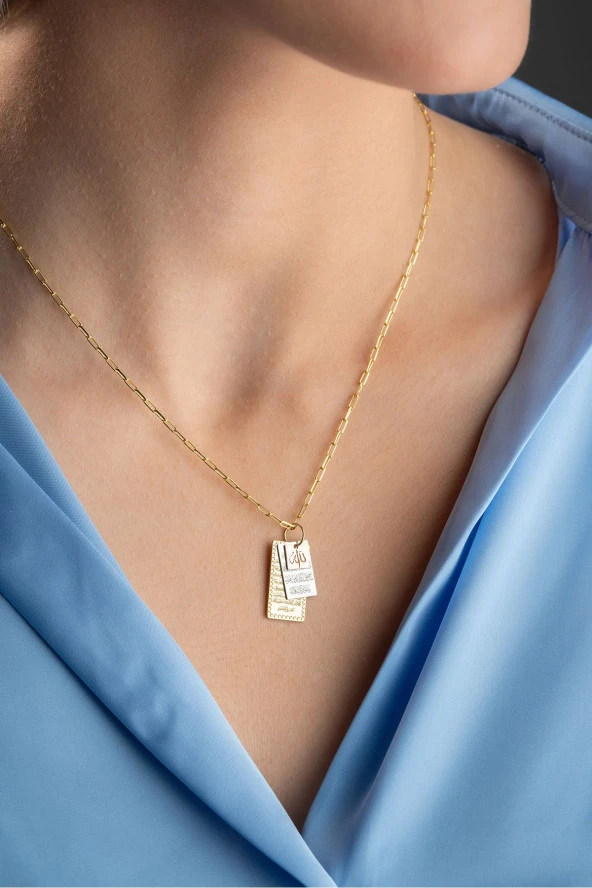 925 Ayar Gümüş  Ataç Zincir Model Ayetel kürsi-Nazar Duası -Allah Lafzı Kolye ürün görseli