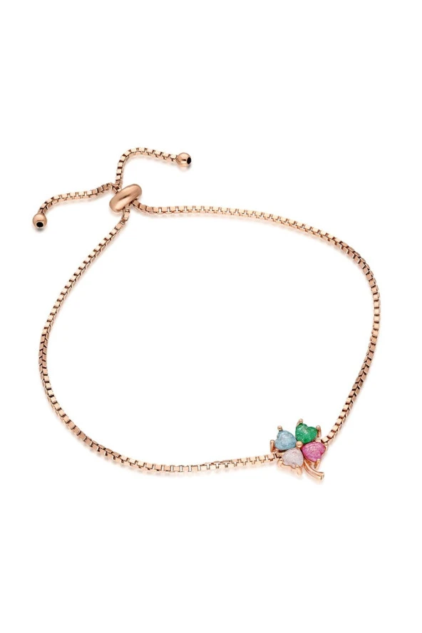 925 Ayar Asansörlü Renkli Yonca Bileklik Kadın Gümüş Bileklik ürün görseli