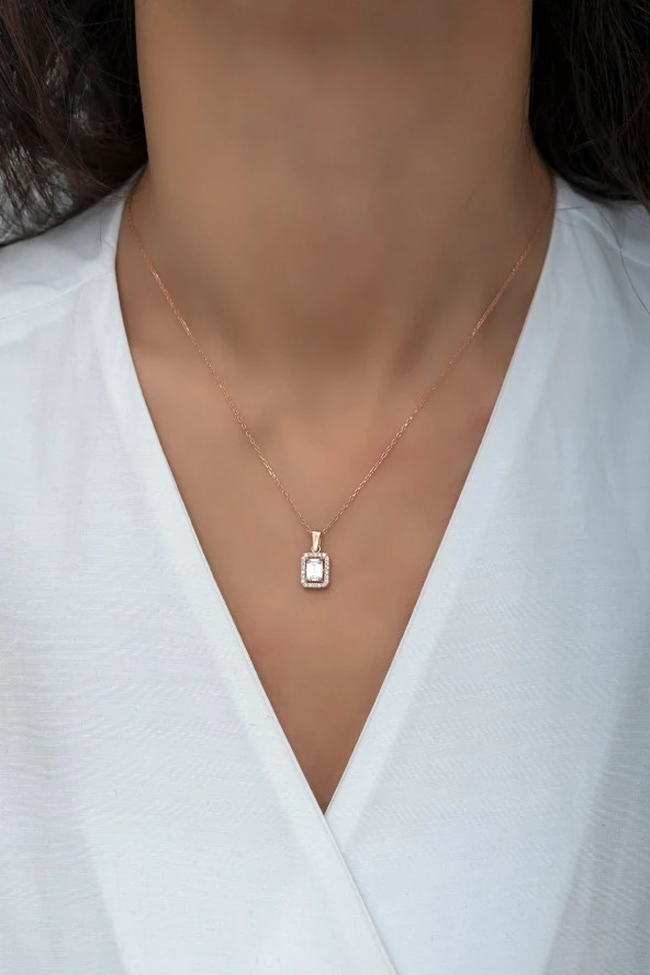 925 Ayar Gümüş Rose Baget Tektaş Kolye - Resim 2