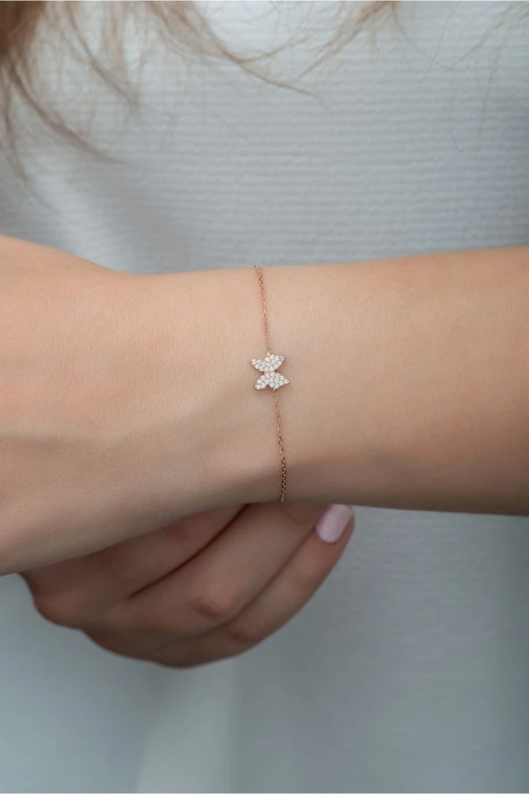 925 Ayar Gümüş Minik  Kelebek Kadın Gümüş Bileklik - Resim 2