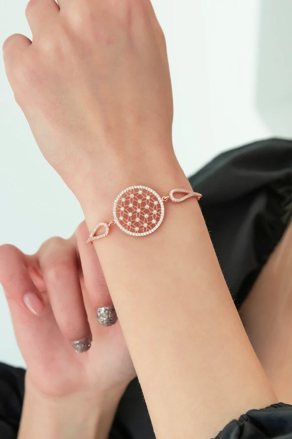 925 Ayar Kelepçe Model Yaşam Çiçeği Bileklik Kadın Gümüş Bileklik ürün görseli