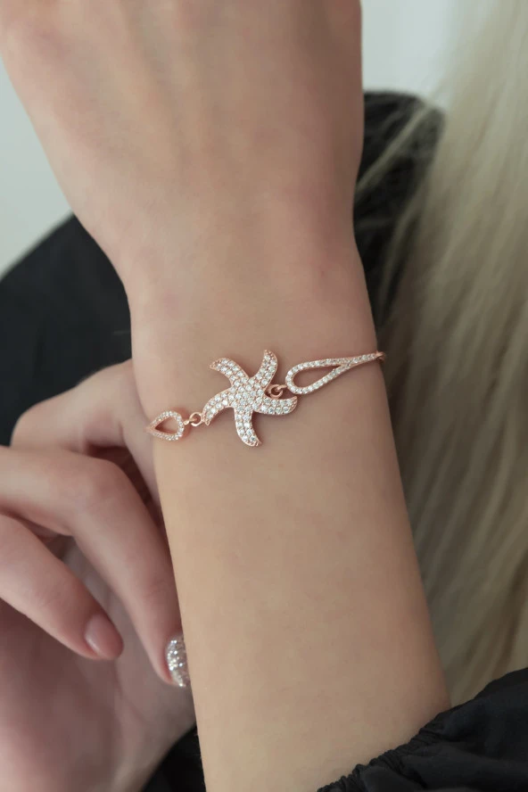 925 Ayar Kelepçe Model Deniz Yıldızı Bileklik Kadın Gümüş Bileklik - Resim 2