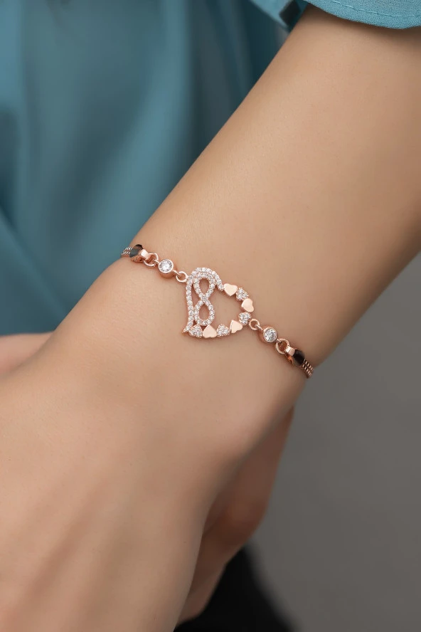 925 Ayar Gümüş Rose Kalp Sonsuzluk Bileklik ürün görseli