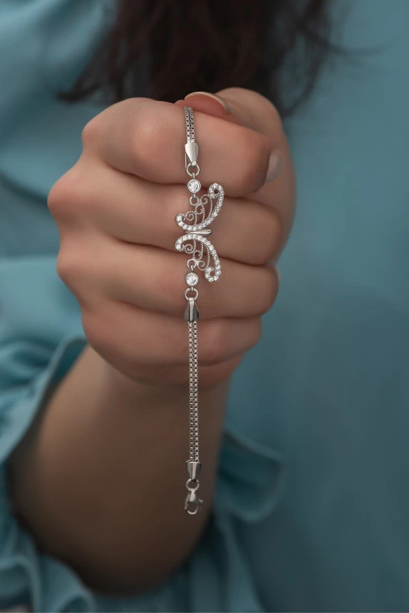 925 Ayar Gümüş Zirkon Taşlı Kelebek Bileklik ürün görseli