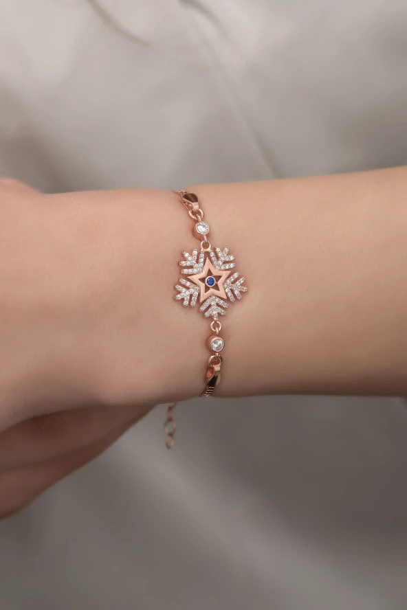 925 Ayar Gümüş Rose Zirkon Taşlı Kartanesi Bileklik - Resim 2