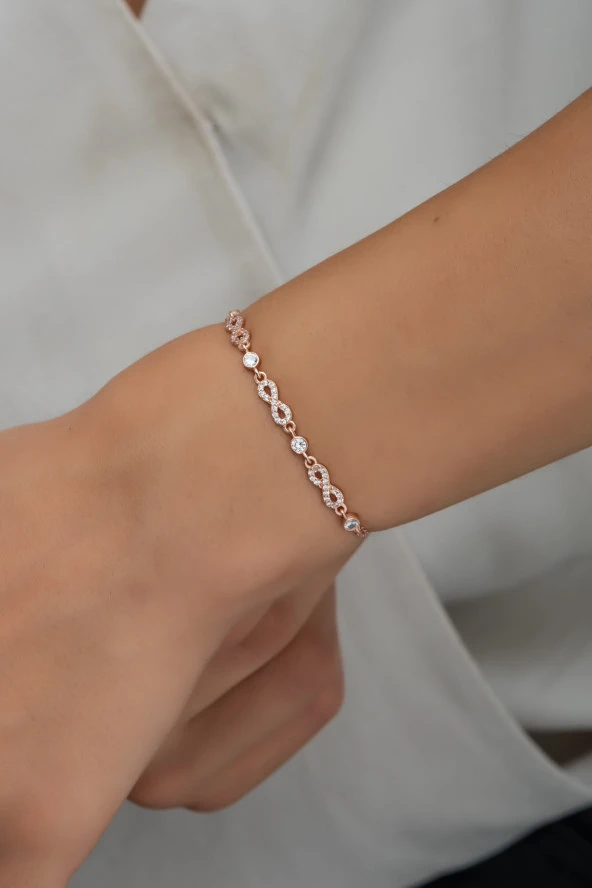 925 Ayar Gümüş Rose 3'Lü Sonsuzluk Model Zirkon Taşlı Bileklik ürün görseli