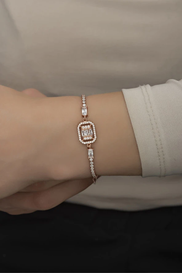 925 Ayar Gümüş Rose Suyolu Tektaş Bileklik ürün görseli