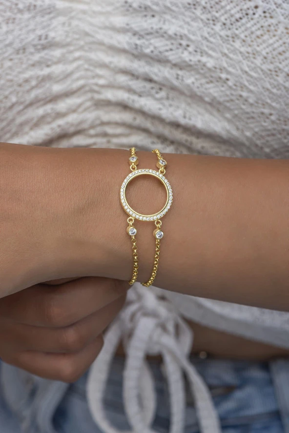 925 Ayar Çift Zincir Çerçeveli Çeyreklik Gümüş Bileklik ürün görseli