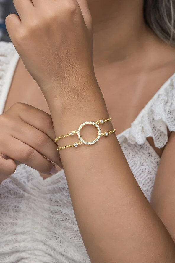 925 Ayar Çift Zincir Çerçeveli Çeyreklik Gümüş Bileklik - Resim 2