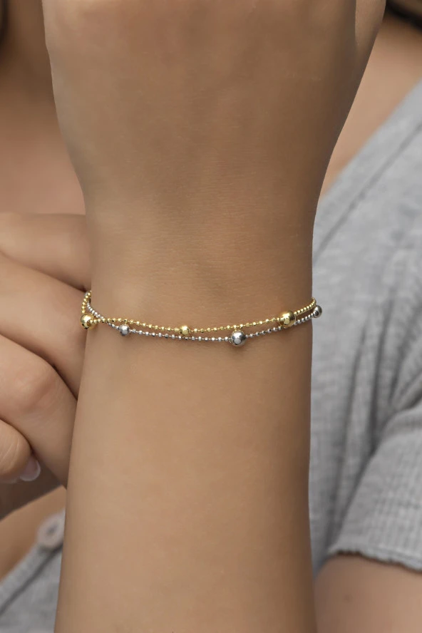 925 Ayar Dorika Toplu Çift Sıra Gümüş Bileklik - Resim 2