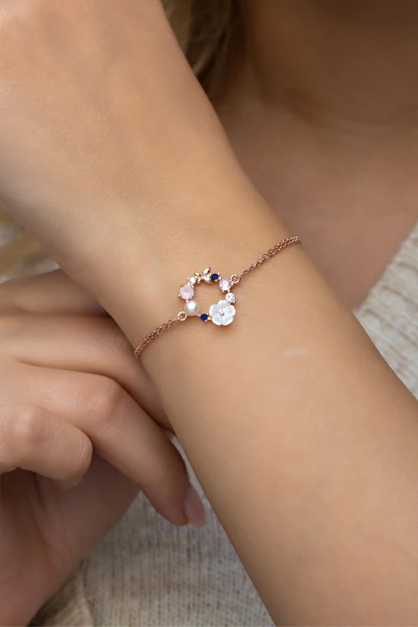 925 Ayar Gümüş Manolya Çiçeği Model Bahar Çiçeği Bileklik ürün görseli