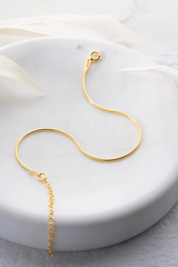 925 Ayar Gümüş Gold Kaplama İtalyan Sade Zincir Bileklik ürün görseli