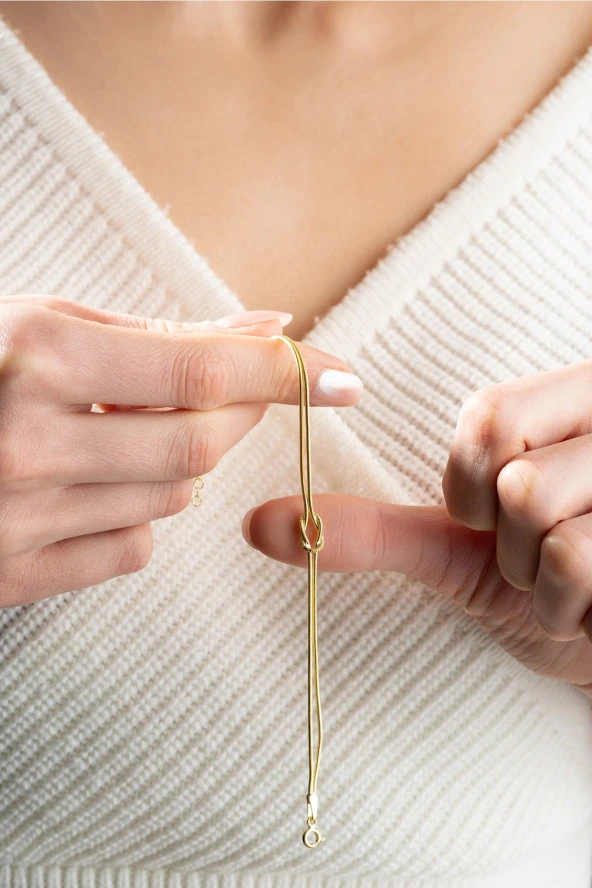 925 Ayar Gümüş Gold Kaplama Düğüm Model Bileklik ürün görseli