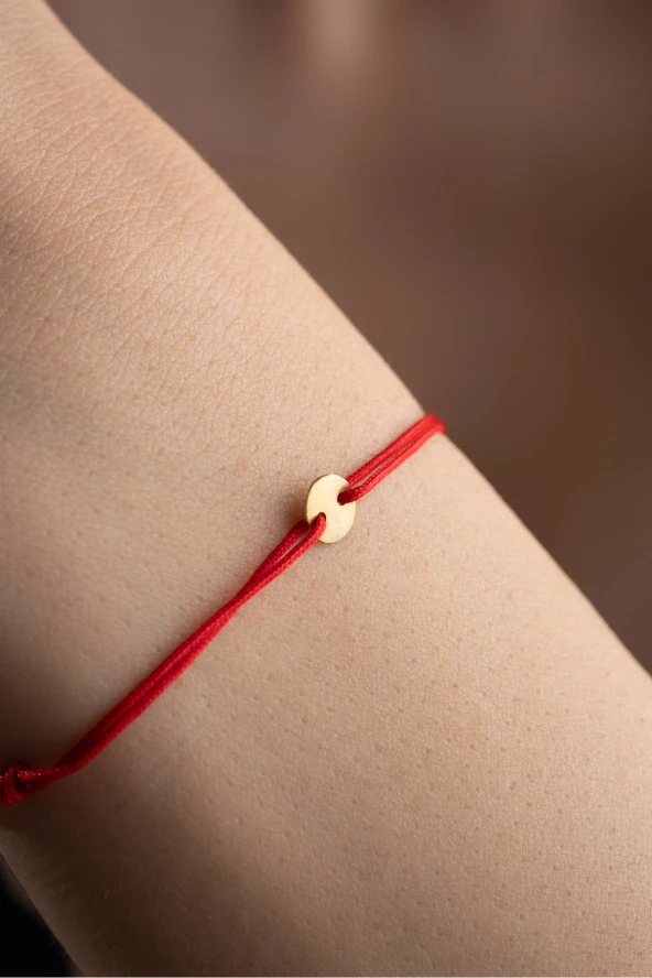 925 Ayar Gümüş Rose Kırmızı İpli Ayarlanabilir Yuvarlak Tasarım Makrome Bileklik ürün görseli