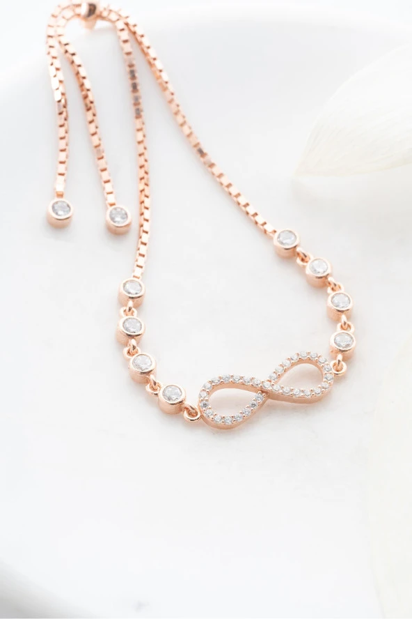 925 Ayar Gümüş Rose Ayarlanabilir Asansörlü Sonsuzluk Bileklik ürün görseli