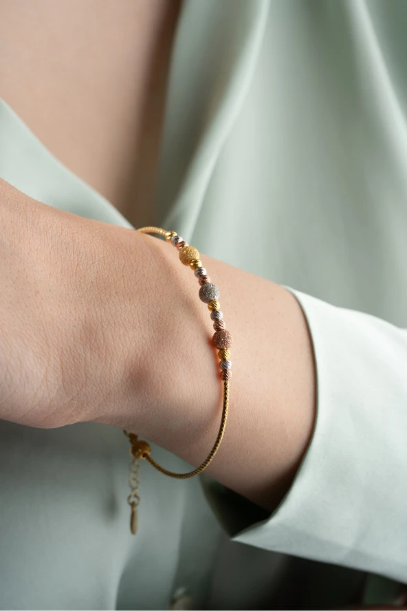 925 Ayar Gümüş Gold Kaplama Simli Dorika Toplu Bileklik ürün görseli