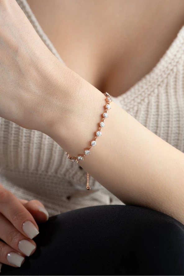 925 Ayar Gümüş Asansörlü Sıralı Zirkon Taşlı Bileklik - Resim 3