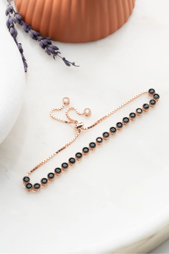 925 Ayar Gümüş Asansörlü Sıralı Siyah Zirkon Taşlı Bileklik ürün görseli