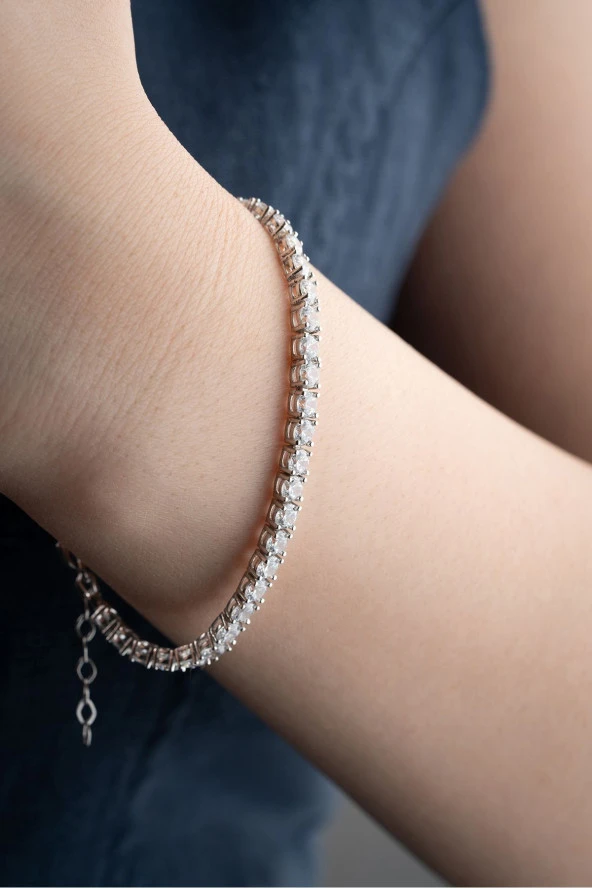 925 Ayar Gümüş Yuvarlak Taşlı Suyolu Bileklik - Resim 2