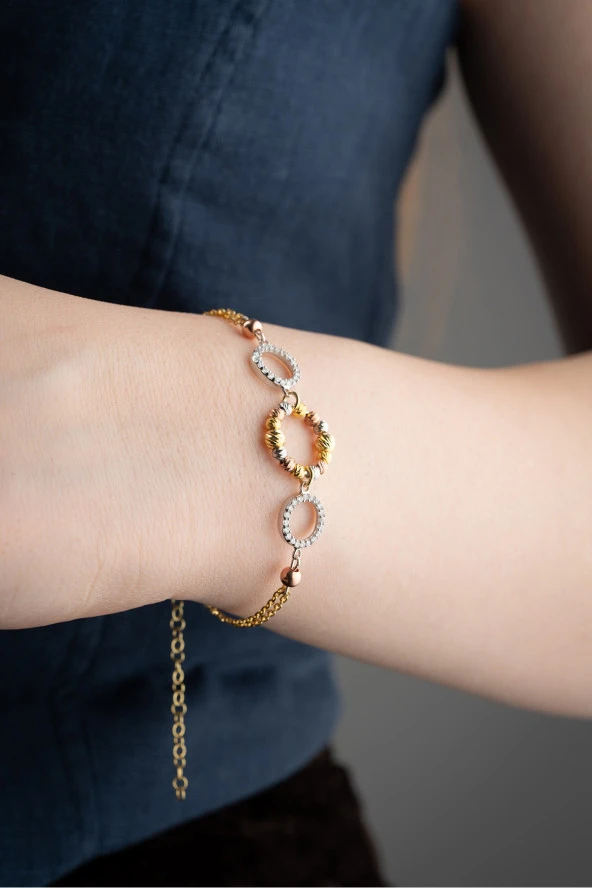 925 Ayar Gümüş Dorika Toplu 3 Halka Model Bileklik ürün görseli