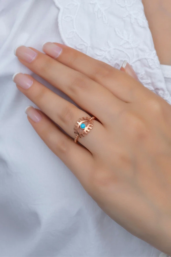 925 Ayar Ayarlanabilir Rose Opal Taşlı Göz Gümüş Yüzük - 2