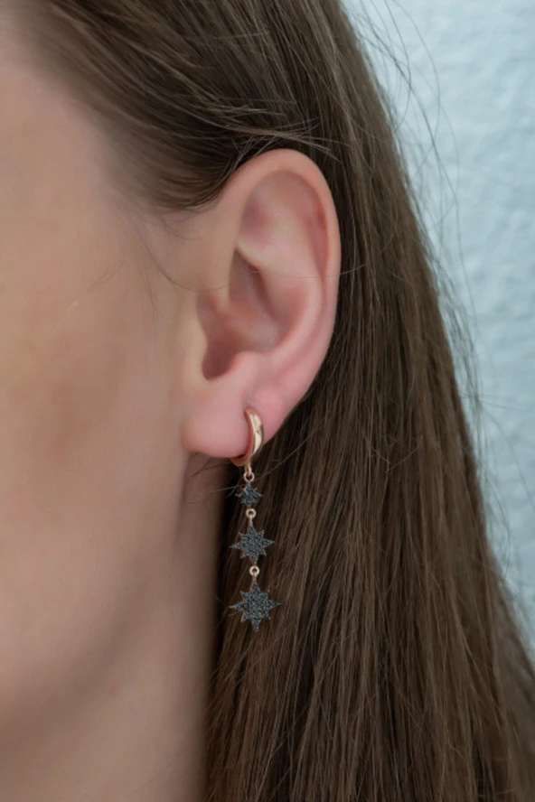 925 Ayar 3'Lü Kutup Yıldızı Küpe Kadın Gümüş Küpe ürün görseli