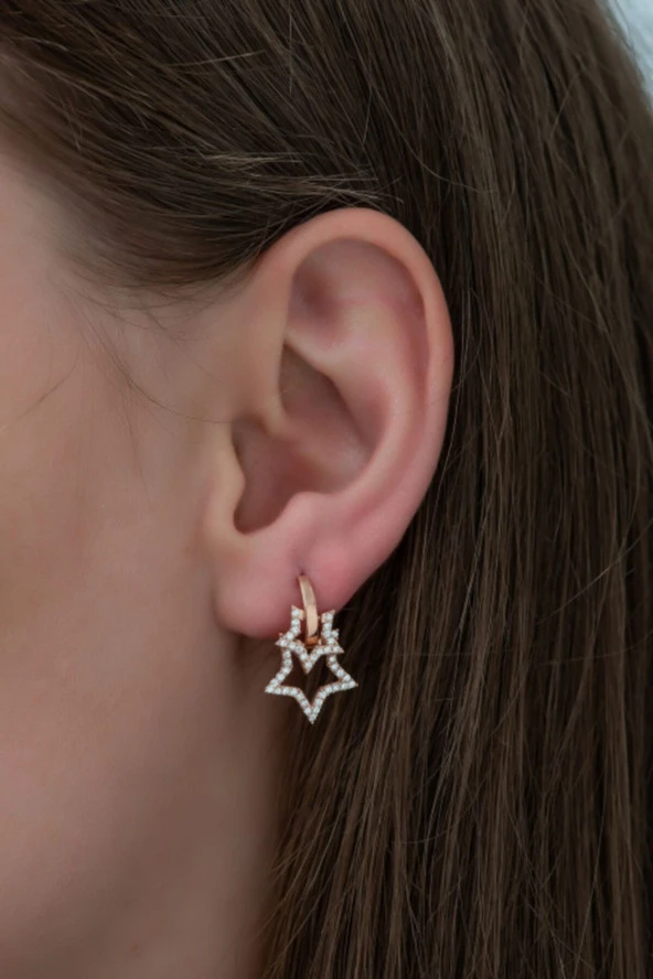 925 Ayar Rose Çift Yıldız Küpe Kadın Gümüş Küpe ürün görseli