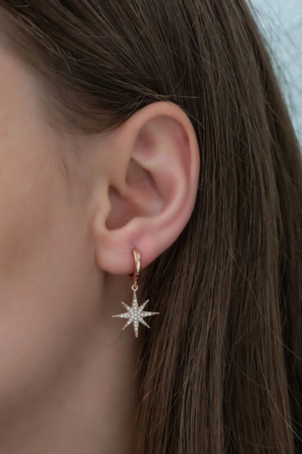 925 Ayar Kutup Yıldızı Küpe Kadın Gümüş Küpe - Resim 2