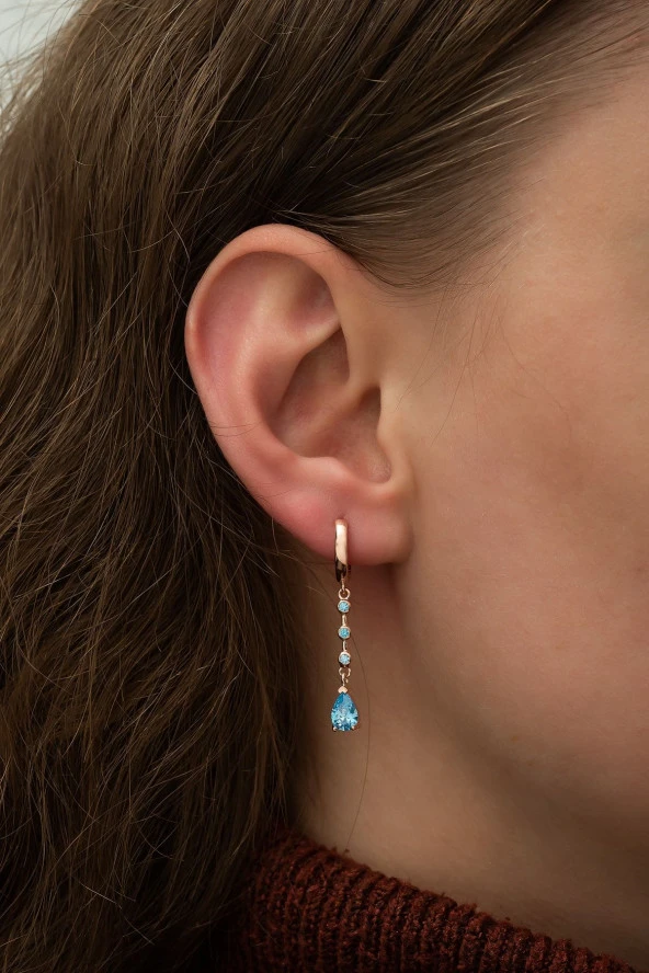 925 Ayar Aquamarin Taşlı Sallantılı Kadın Gümüş Küpe ürün görseli