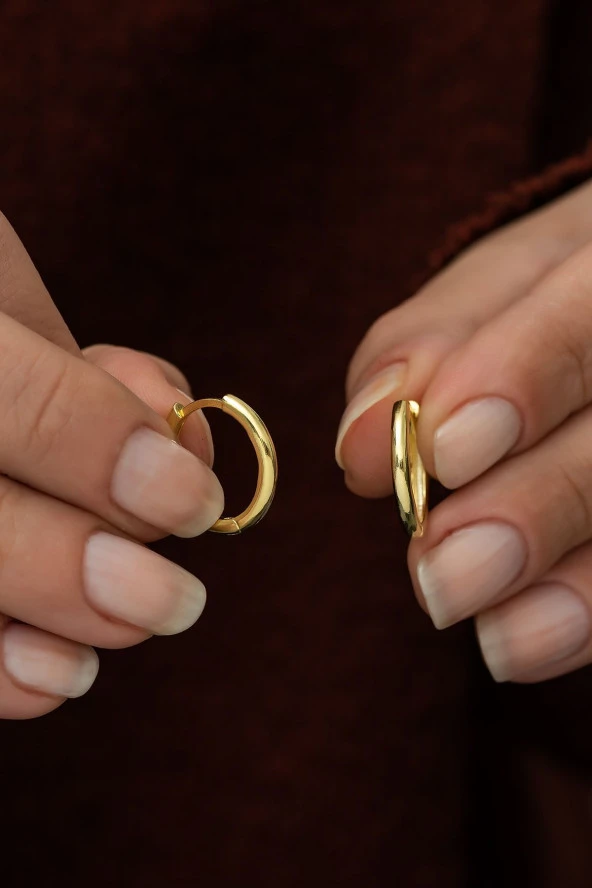 925 Ayar Gold 15 mm Halka Küpe Kadın Gümüş Küpe ürün görseli