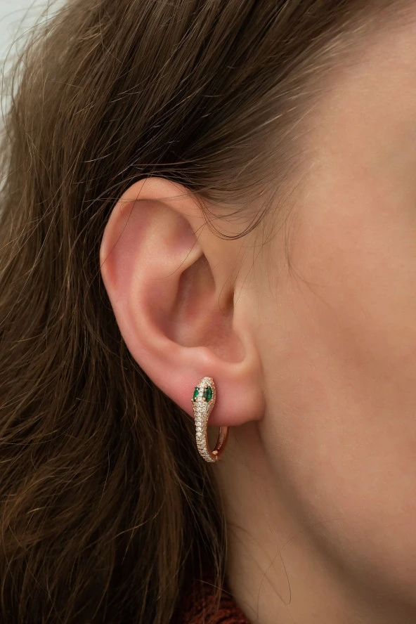 925 Ayar Rose Yılan Tasarım Küpe Kadın Gümüş Küpe ürün görseli