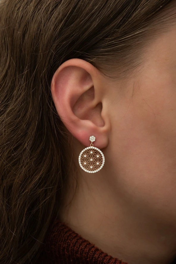 925 Ayar Rose Yaşam Çiçeği Küpe Kadın Gümüş Küpe ürün görseli