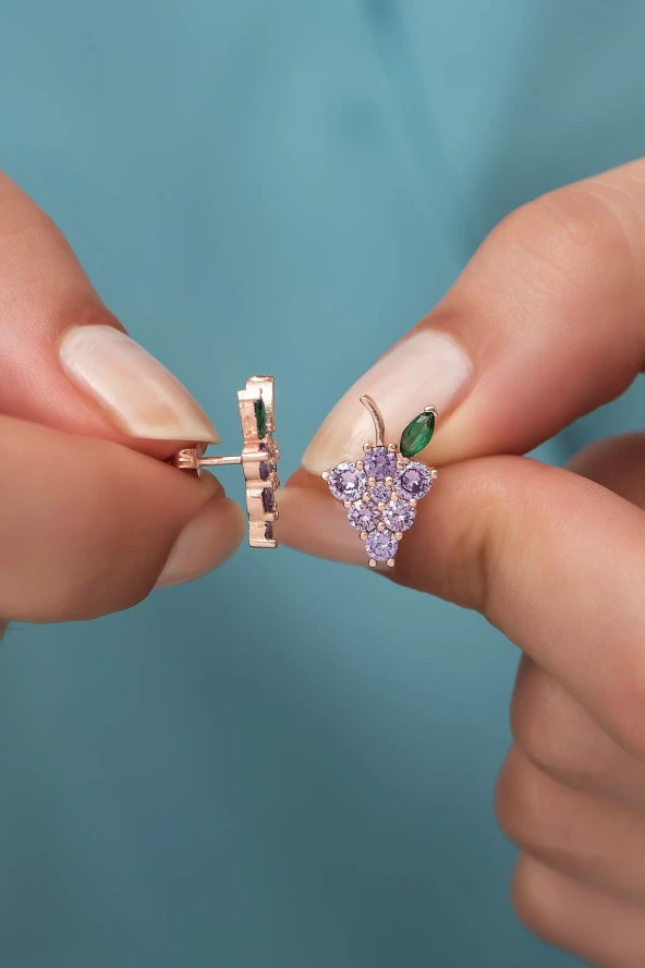 925 Ayar Gümüş Mor Üzüm Salkımı Küpe ürün görseli