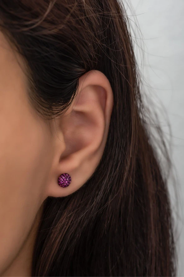 925 Ayar Gümüş Minik Pembe Taşlı Top Küpe ürün görseli