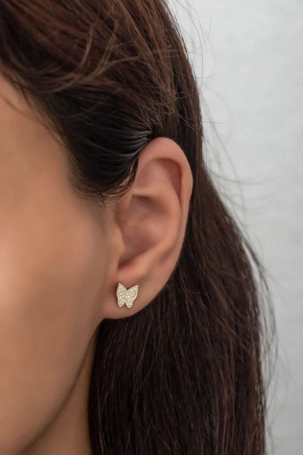 925 Ayar Gümüş Minik Gold Kelebek Küpe ürün görseli