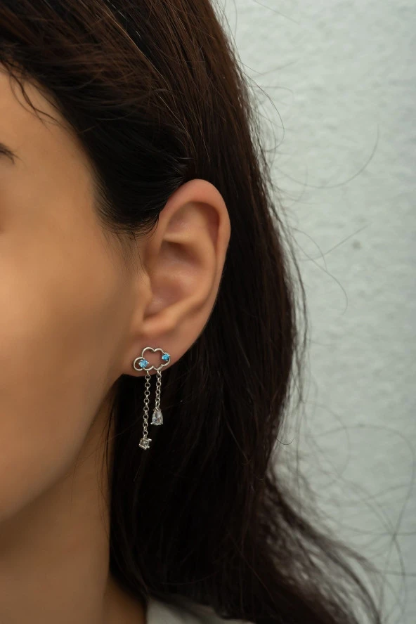 925 Ayar Gümüş Yağmur Bulutu Küpe ürün görseli