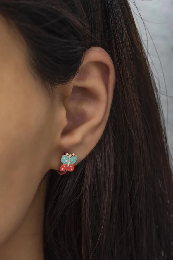 925 Ayar Gümüş Mineli Kelebek Küpe - Resim 2