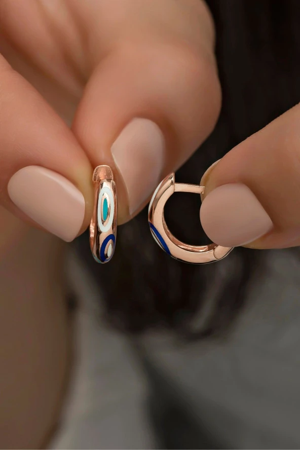 925 Ayar Gümüş 15 MM Rose Mineli Halka Küpe ürün görseli