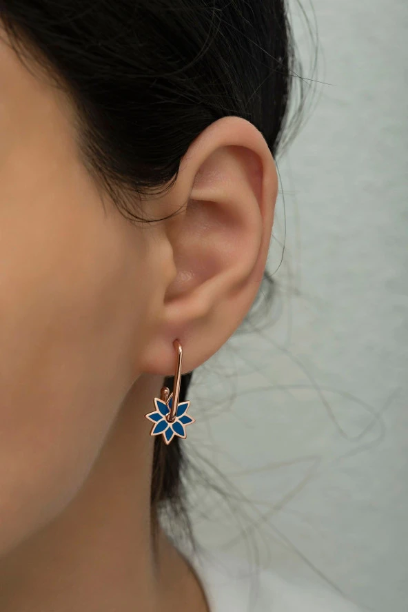 925 Ayar Gümüş Mavi Mineli Rüzgar Gülü Küpe ürün görseli